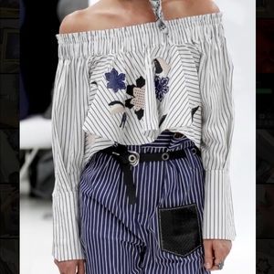 Tods Spring 2016 Runway striped appliqué flower asymmetrical top - one of a kind